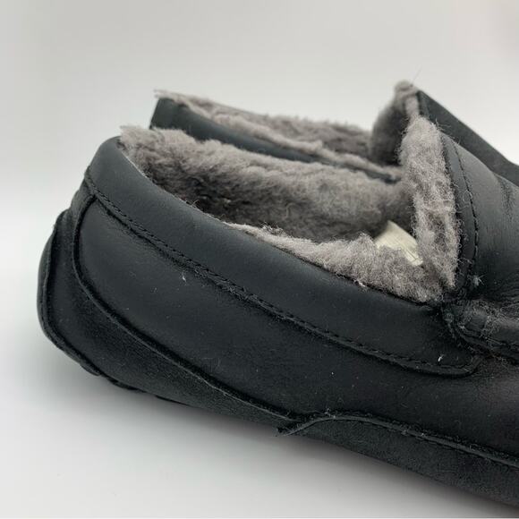 UGG Ascot Leather Shearling Lined Slippers In Black Marble Size 11 Lounge Comfy - Picture 3 of 13